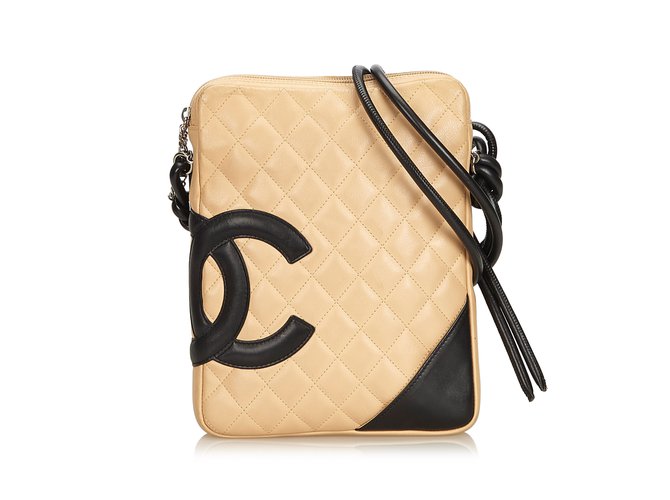 Chanel Linha de Cambon Crossbody Bag Marrom Preto Bege Couro  ref.90548