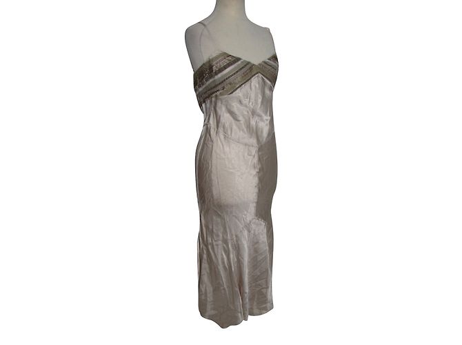 Karen Millen Satin Abendkleid Champagner Spitze und Samt