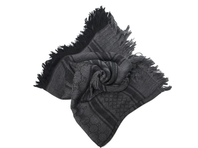 Gucci étole en laine et soie gris et noir neufs Gris anthracite  ref.90677