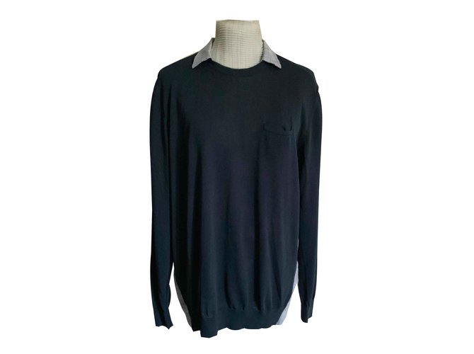 Autre Marque maglione maglia cotone e lino blu navy e blu T. XL Biancheria  ref.90689