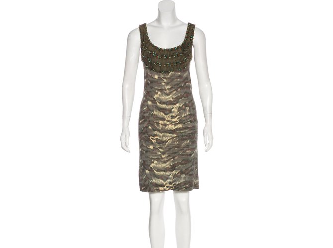 Diane Von Furstenberg Agla beaded dress Khaki Cotton Polyamide  ref.90693