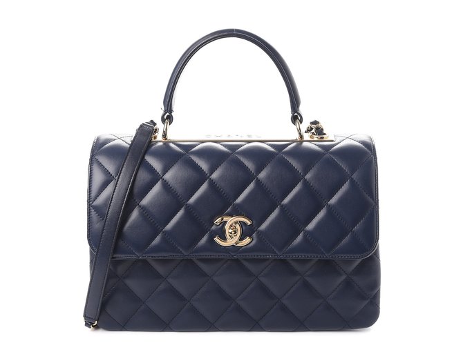 Chanel Handbags Navy blue Leather Lambskin ref.90698 - Joli Closet