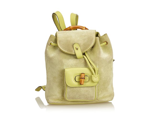 Gucci Bamboo Suede Drawstring Backpack Green Light green Leather  ref.90727