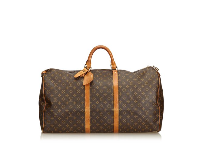 Louis Vuitton Monogram Keepall 60 Brown Leather Cloth  ref.90737