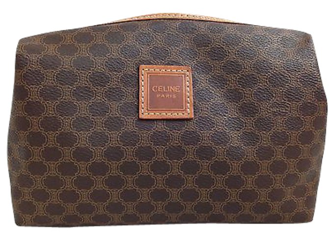 Céline Bolso de embrague cosmético Castaño Cuero  ref.90881