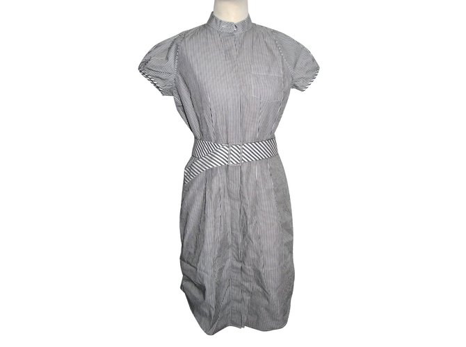 Diane Von Furstenberg Robe chemise falk Coton Blanc Gris  ref.90967