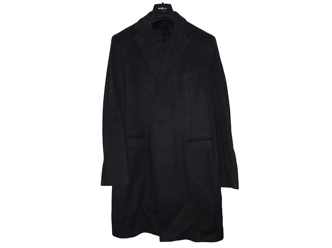 Smalto Schwarzer Kaschmir Mantel Herren Größe 48