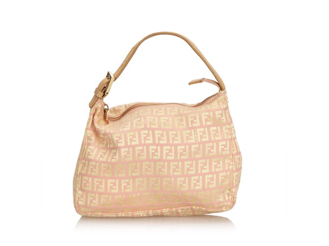 Fendi Zucchino Canvas Handbag Pink Leather Cloth Cloth  ref.91069