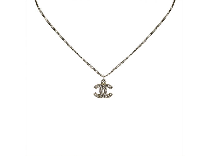 Chanel Collar de diamantes de imitacion cc Plata Metal  ref.91091