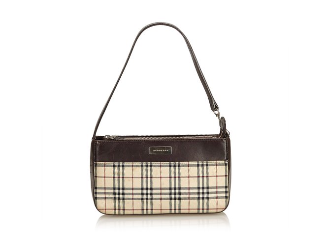 Burberry Plaid Coated Canvas Baguette Brown Multiple colors Beige Leather Cloth Cloth  ref.91105