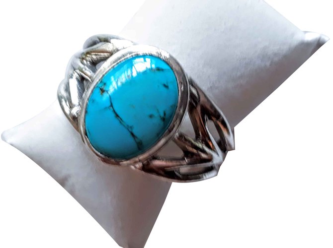 Autre Marque cuff bracelet, pewter silver finish + turquoise cabochon Silvery  ref.91130