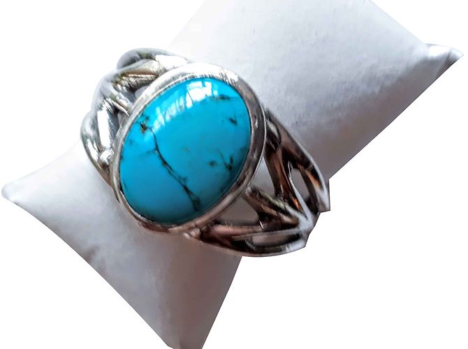 Autre Marque brazalete, peltre acabado plata + turquesa cabujón