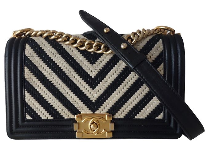 Chanel BOY Nero Beige Pelle Tela