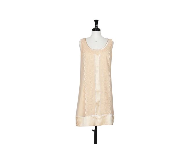Diane Von Furstenberg Treasa silk dress Golden Cream Elastane  ref.91236