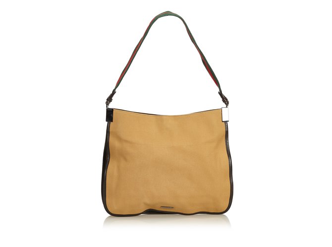 Gucci Web Canvas Shoulder Bag Brown Beige Leather Cloth Cloth  ref.91294