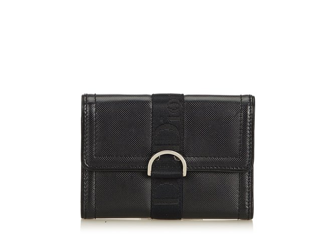 Dior Petit portefeuille en PVC Plastique Tissu Noir  ref.91325