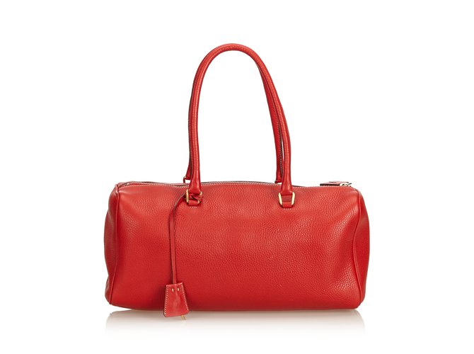 Prada Vitello Daino Shoulder Bag Red Leather Pony-style calfskin  ref.91369