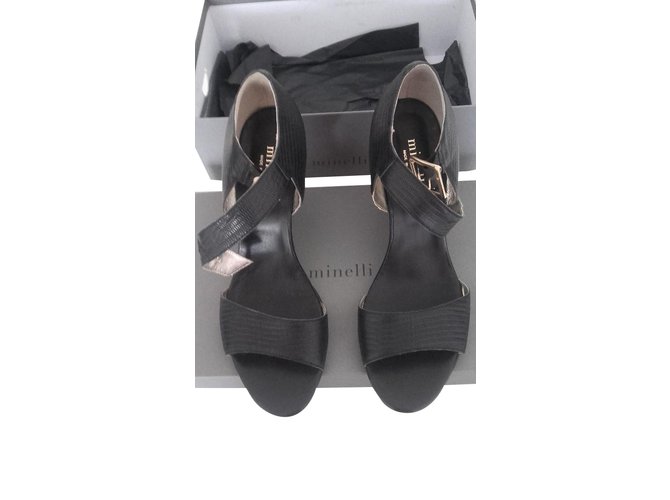 Minelli Neures Wedges Black Leather  ref.91391