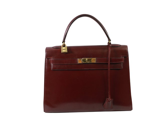 Hermès KELLY 32 Dark red Leather  ref.91420