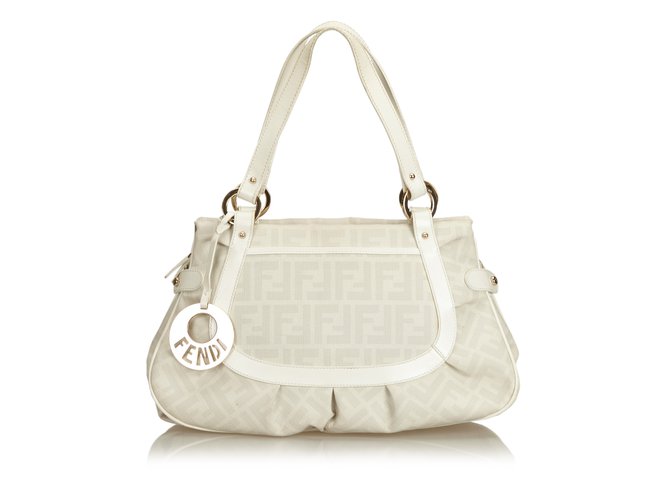 Fendi Zucca Shoulder Bag White Grey Cream Leather Plastic  ref.91530