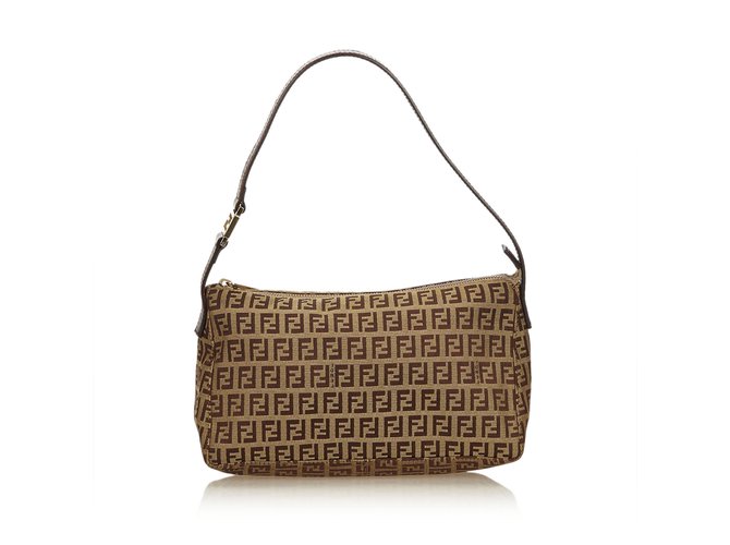 FENDI Zucchino one shoulder Womens shoulder bag beige x brown Leather Cloth  ref.224785 - Joli Closet
