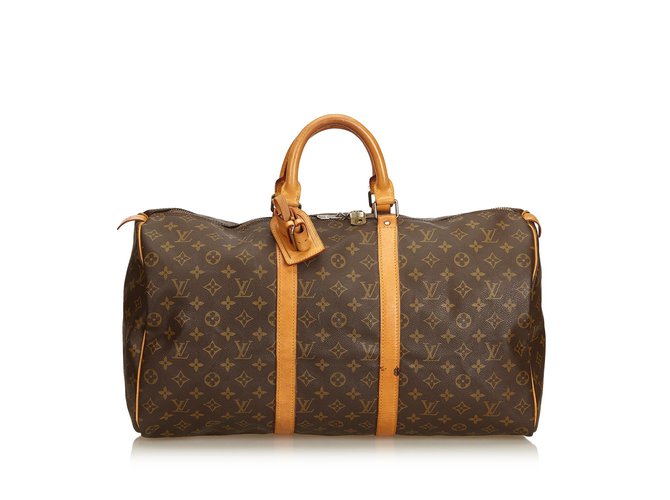Louis Vuitton Monogram Keepall 60 Brown Leather Cloth  ref.91535