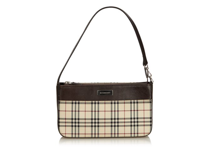 Burberry Plaid Coated Canvas Baguette Brown Multiple colors Beige Leather Cloth Cloth  ref.91538