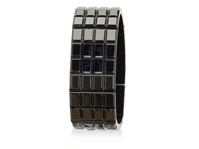 Chanel Relógio de chocolate Preto Aço Metal  ref.91539