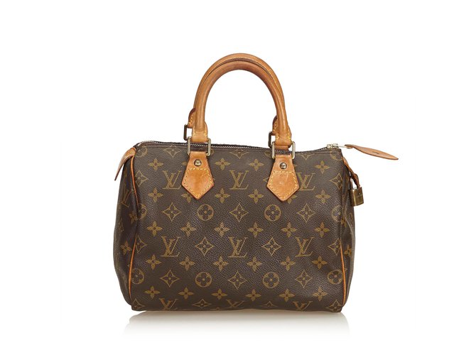 Louis Vuitton Monogram Speedy 25 Brown Leather Cloth  ref.91562