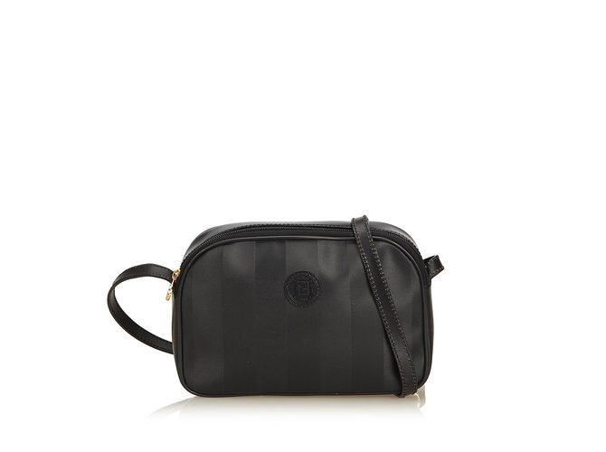 Fendi Pequin Crossbody Bag Black Leather Plastic  ref.91577