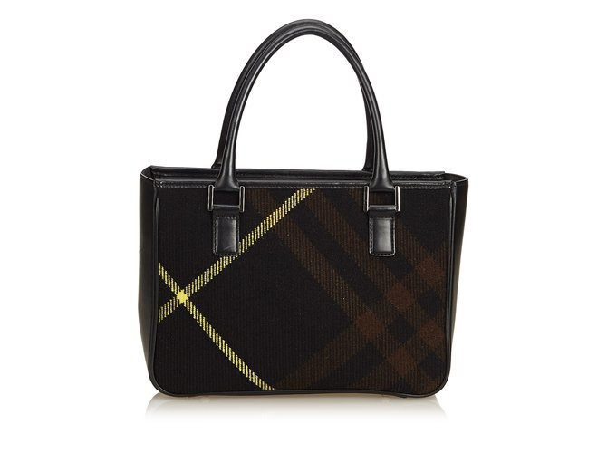 Burberry Plaid Wool Handbag Black Multiple colors Leather Cloth  ref.91579