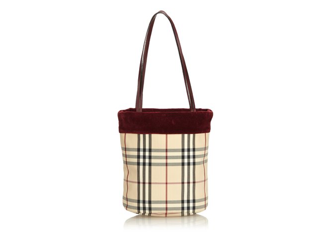 Burberry Plaid Suede Tote Brown Multiple colors Beige Leather Cloth Cloth  ref.91594