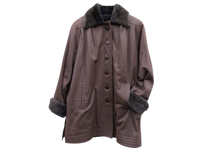 Yves Saint Laurent Coats, Outerwear Brown Black Cotton Rabbit  ref.91614
