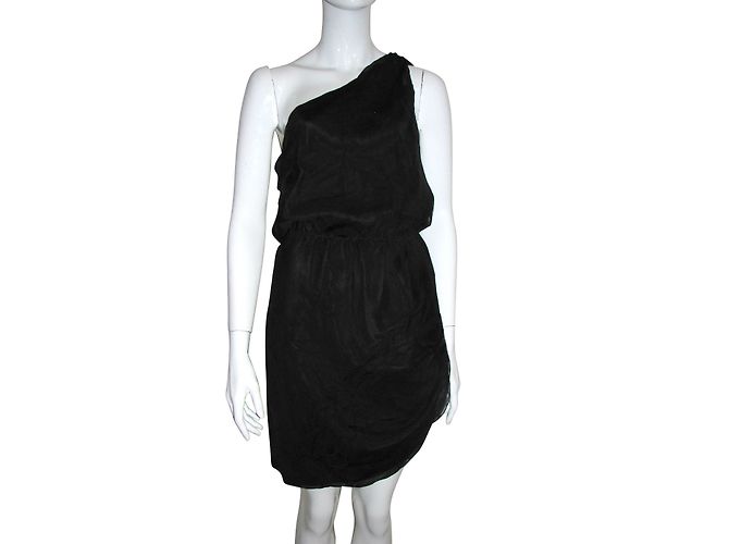 Halston Heritage Asymmetrisches Seidenkleid Schwarz