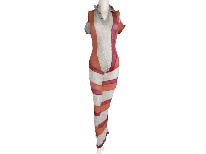 Comme Des Garcons gestreiftes Kleid drapieren Mehrfarben Wolle Nylon  ref.91635