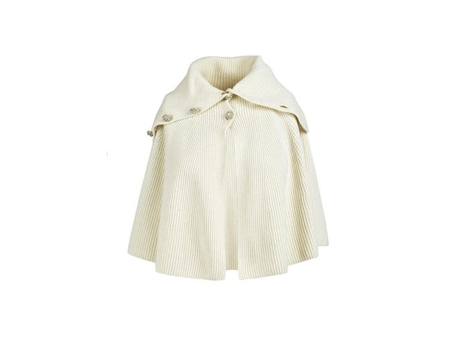 Chanel Creme Wolle gestrickter Umhang Roh  ref.91701