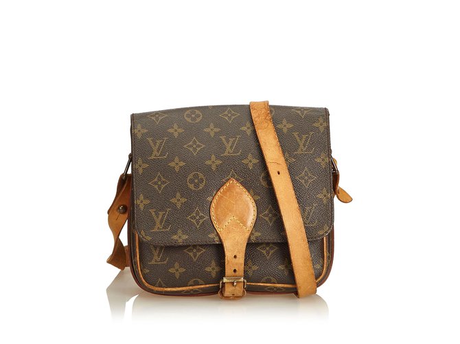 Louis Vuitton Monogram Cartouchiere PM Brown Leather Cloth  ref.91725