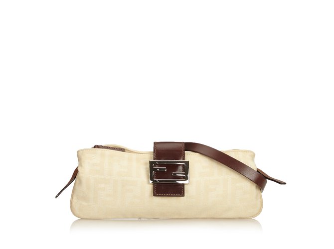 Fendi Sac bandoulière jacquard citrouille Cuir Toile Tissu Marron Beige Marron foncé  ref.91735