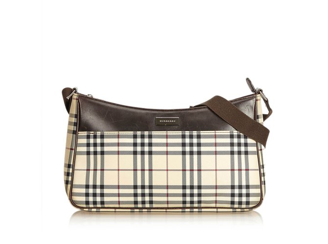 Burberry Plaid Coated Canvas Crossbody Bag Brown Multiple colors Beige Leather Cloth Cloth  ref.91737