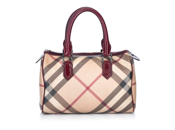 Burberry Supernova Check Boston Bag Cuir Plastique Marron Multicolore Beige  ref.91744