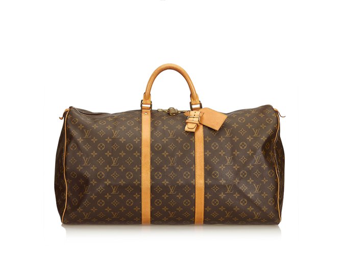 Louis Vuitton Monogram Keepall 60 Brown Leather Cloth  ref.91749