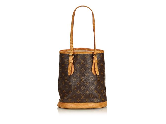 Louis Vuitton Monogram Petit Bucket Brown Leather Cloth  ref.91750