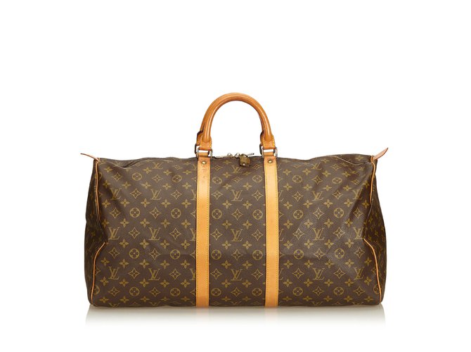 Louis Vuitton Monogram Keepall 55 Brown Leather Cloth  ref.91751