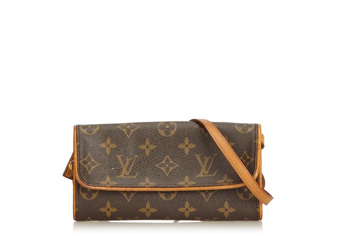 Louis Vuitton Monogram Pouch Twin PM Brown Leather Cloth  ref.91784