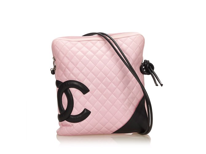 Chanel Cambon Shoulder Bag Line Preto Rosa Couro  ref.91785