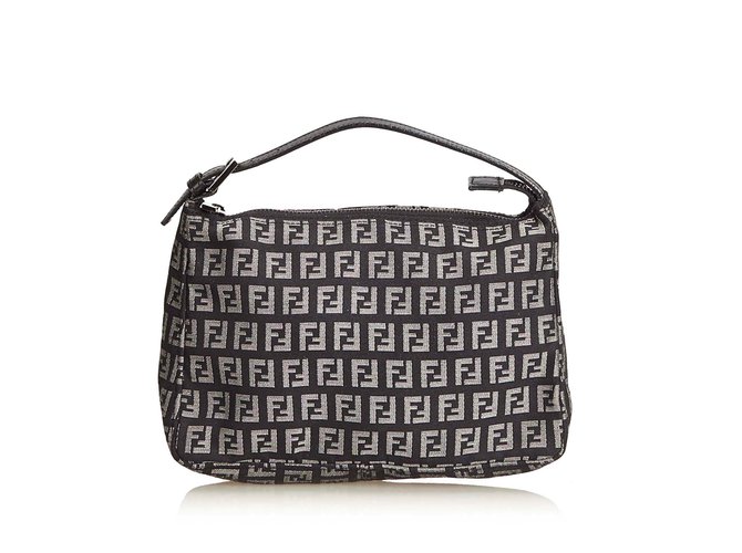 Fendi Zucchino Canvas Handbag Black Leather Cloth Cloth  ref.91805