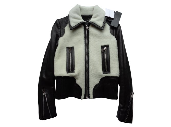 Barbara Bui leather Shearling Jacket Black  ref.91841