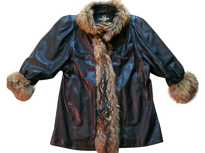 Sam Rone Cappotto in Pelle Nera e Pelliccia Taglia 42 Nero
