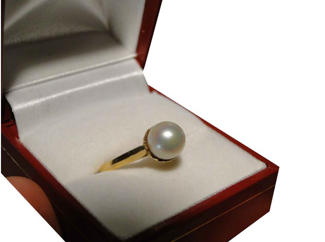 Autre Marque Adornment Ring + Pendant 18k Yellow Gold Pearl Culture Golden  ref.91896
