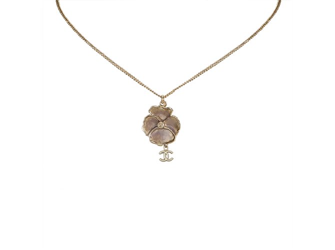 Chanel Camellia Rhinestone Necklace Golden Purple Metal  ref.91935